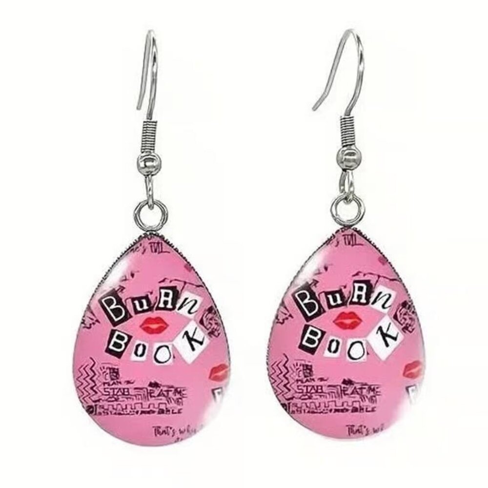 SIlver BURN BOOK Mean Girls Dangle Earrings